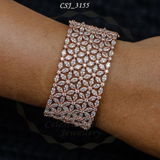 Rose Gold Floral Lattice Crystal Bracelet