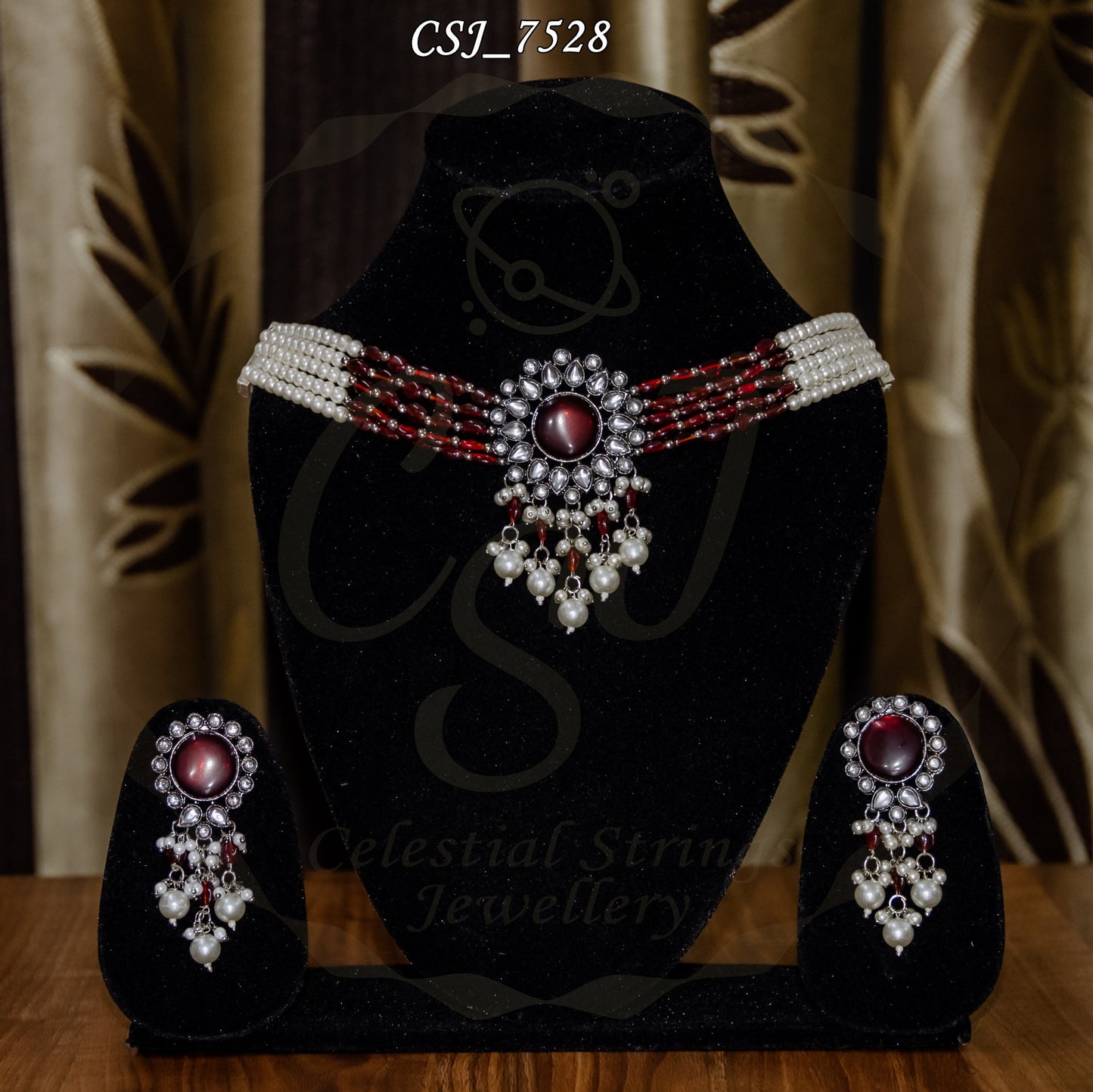 Oxidized Monalisa stone sleek necklace set