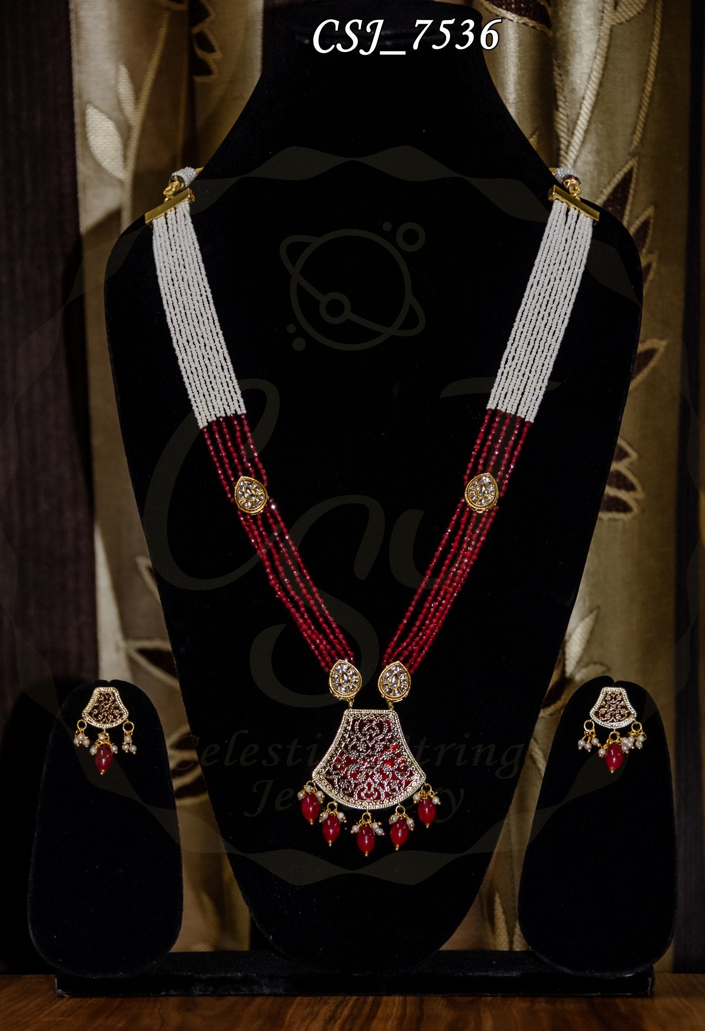 Filgree Pendant set with Crystal/Pearl mala