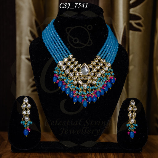 Big Kundan Set Crystal mala