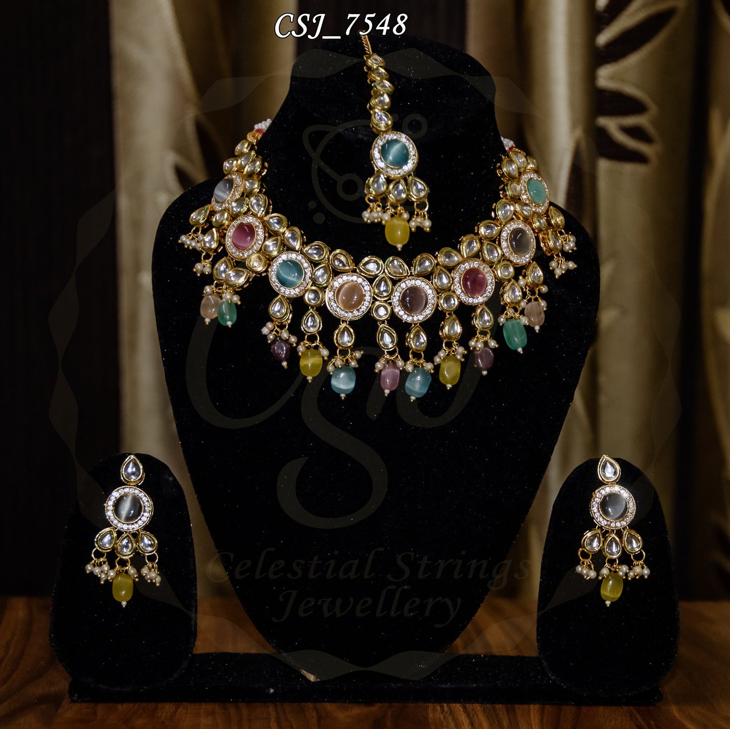 Kundan with Multicolored stone and AD setting, Maang Teeka