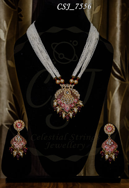 Meena Kundan Pearl Mala Necklace Set