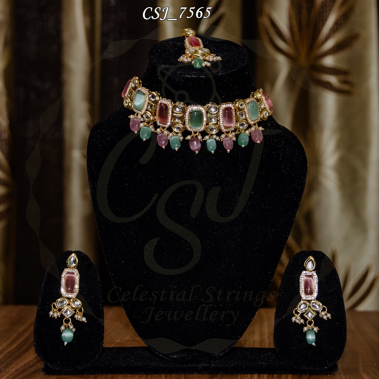 Kundan with colorful stone in AD setting