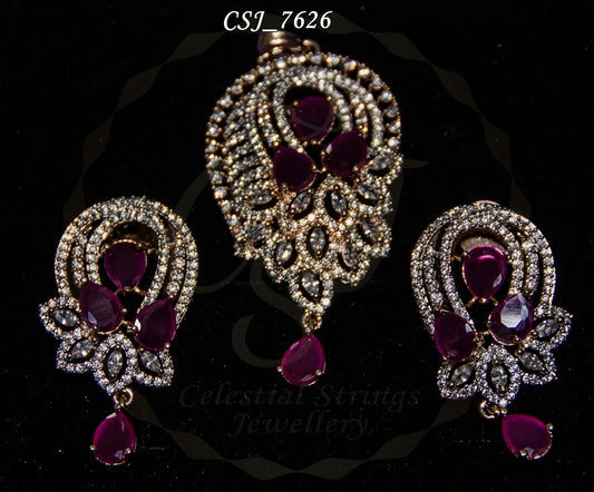 Ruby rose gold pendant AD set