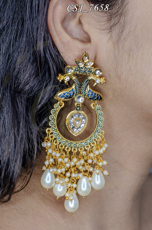 Royal Enamel and Pearl Chandelier Earrings