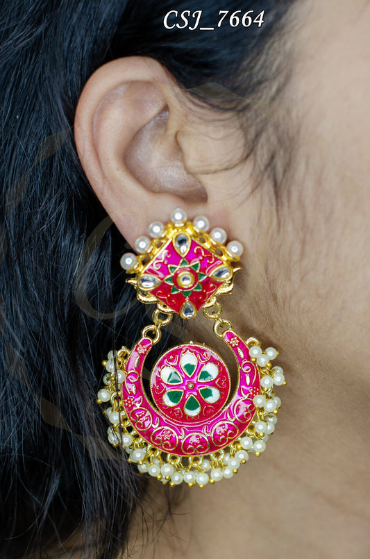 Enamel Elegance Meena Chand Bali Earrings