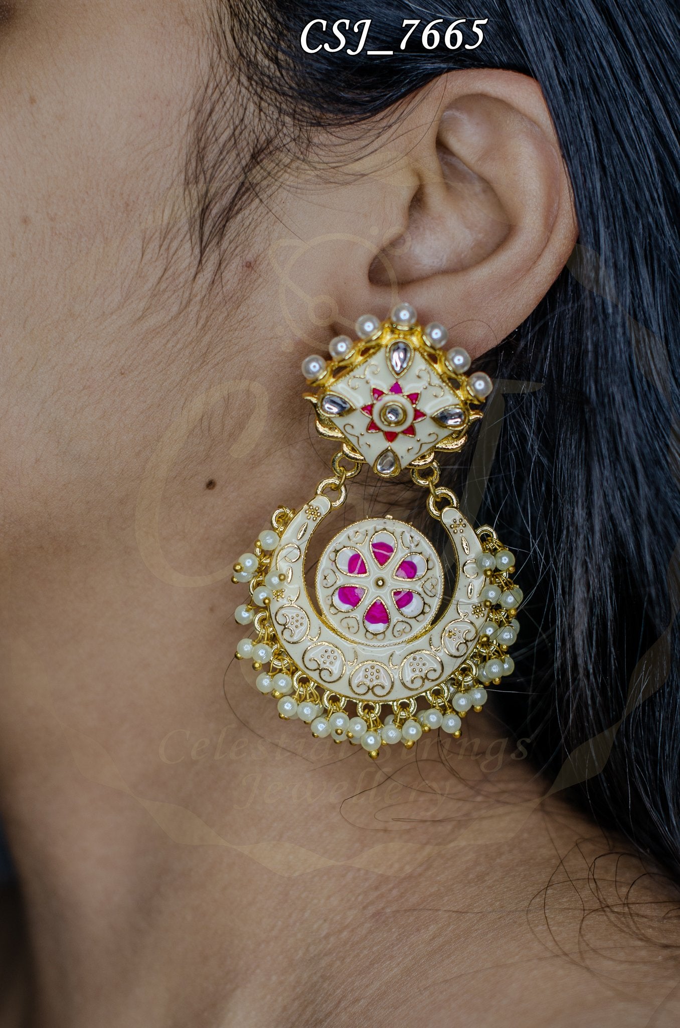 Enamel Elegance Meena Chand Bali Earrings