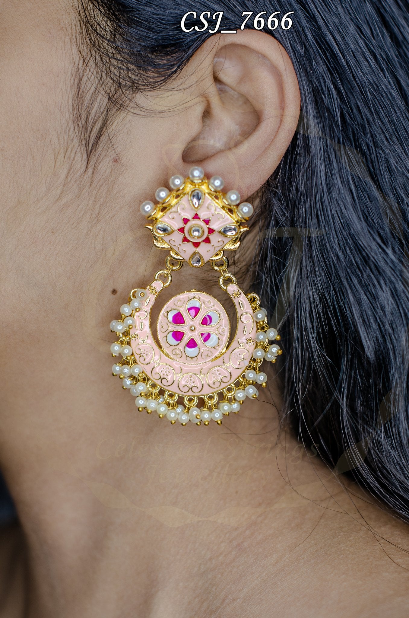 Enamel Elegance Meena Chand Bali Earrings