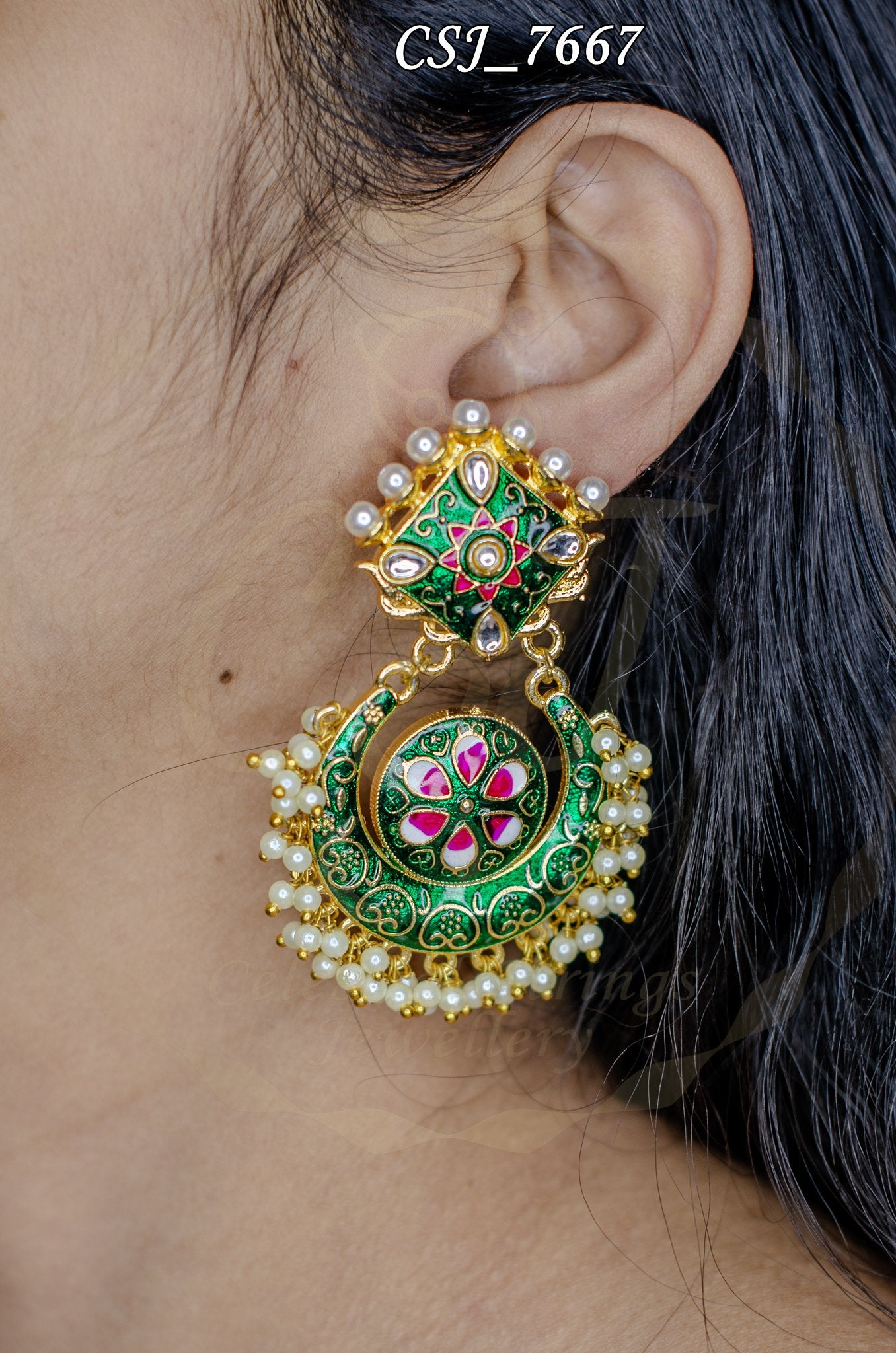 Enamel Elegance Meena Chand Bali Earrings