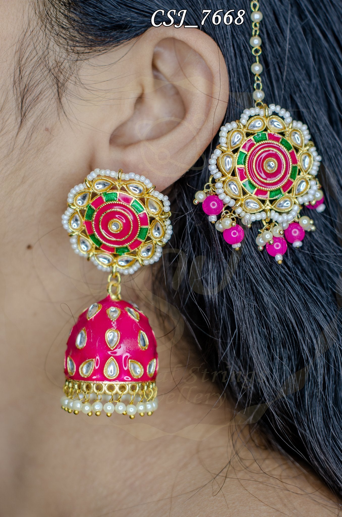 Majestic Enamel Meena Earring & Maang Teeka