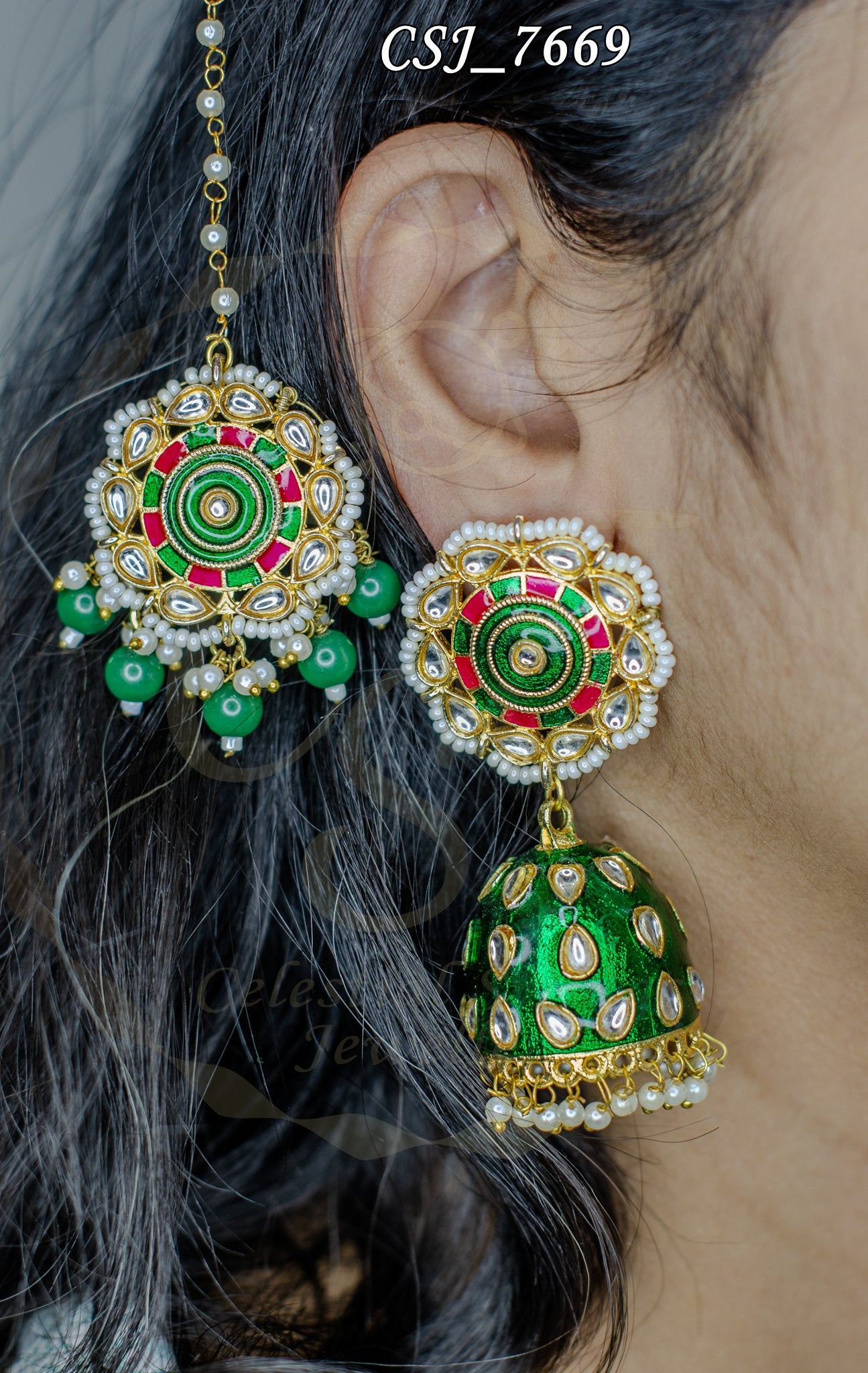 Majestic Enamel Meena Earring & Maang Teeka