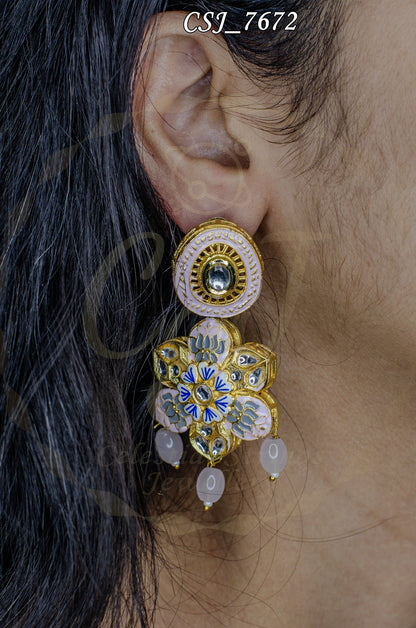 Ornate Enamel Drop Meena Earrings