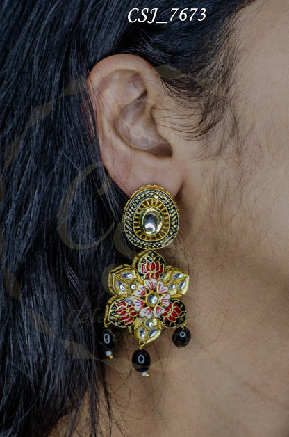 Ornate Enamel Drop Meena Earrings