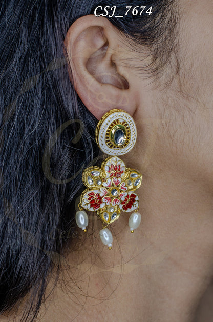 Ornate Enamel Drop Meena Earrings