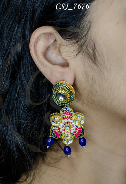 Ornate Enamel Drop Meena Earrings