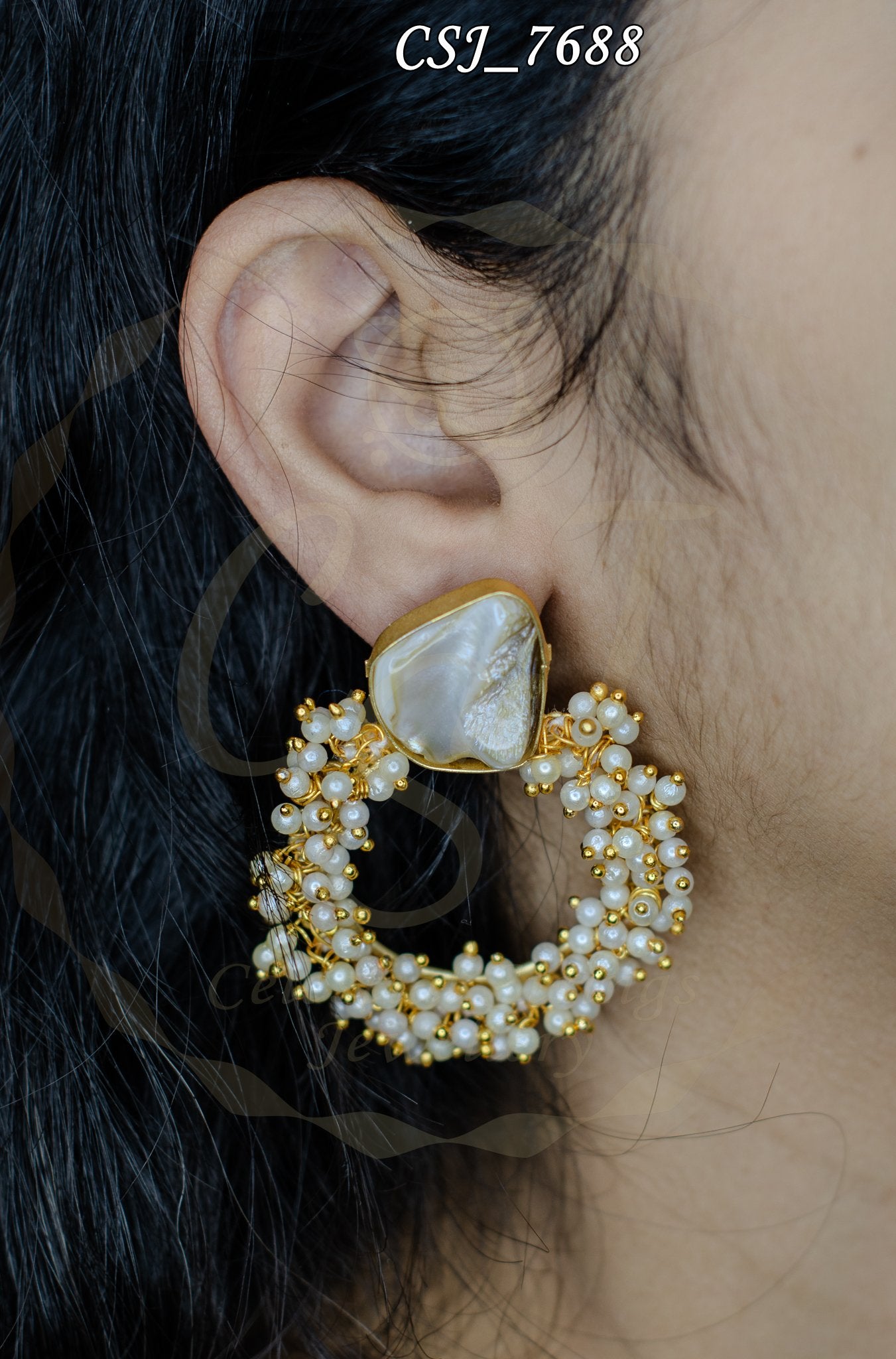 Pearlescent Natural Stone Hoop Earring