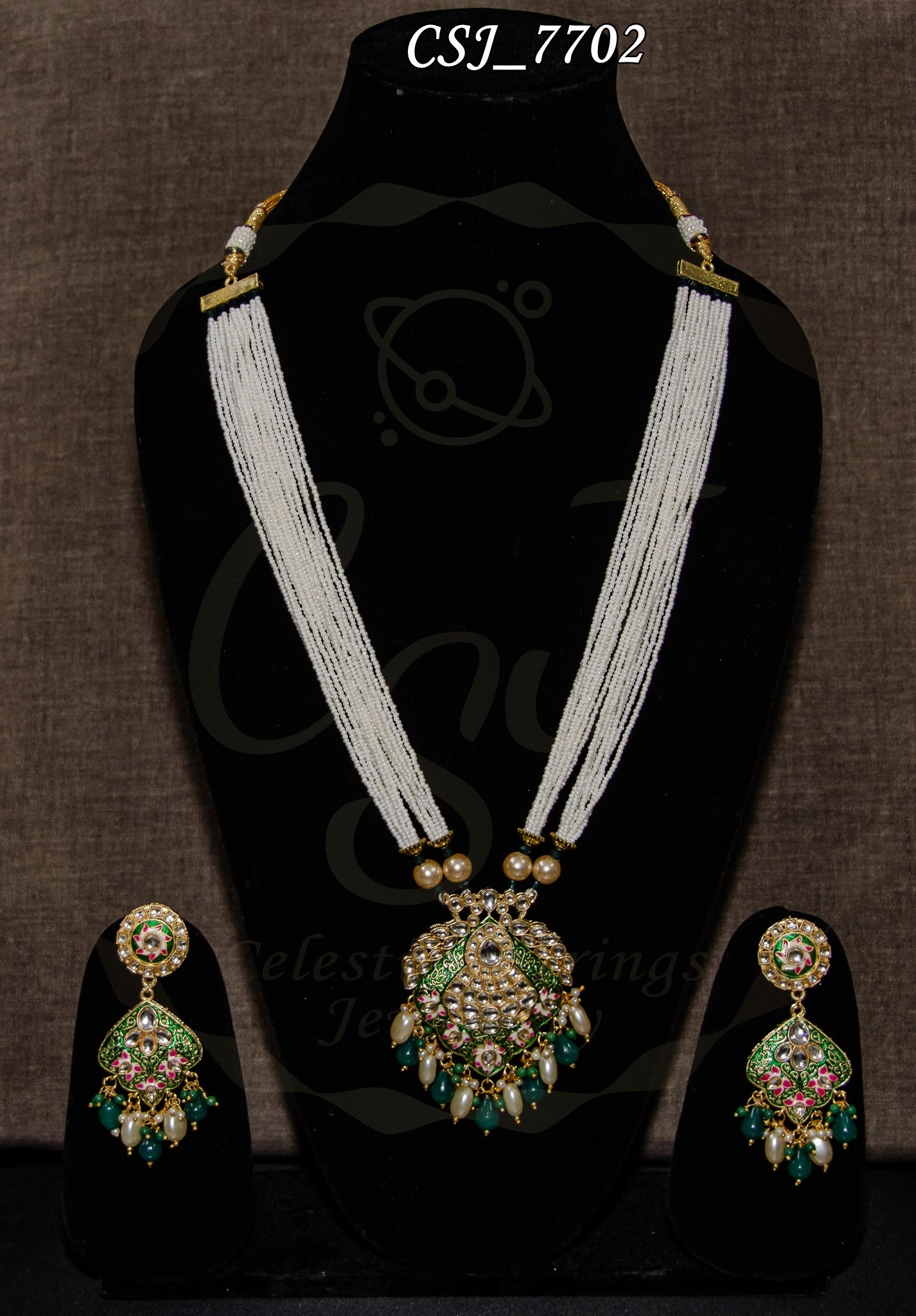 Meena Kundan Pearl Mala Necklace Set