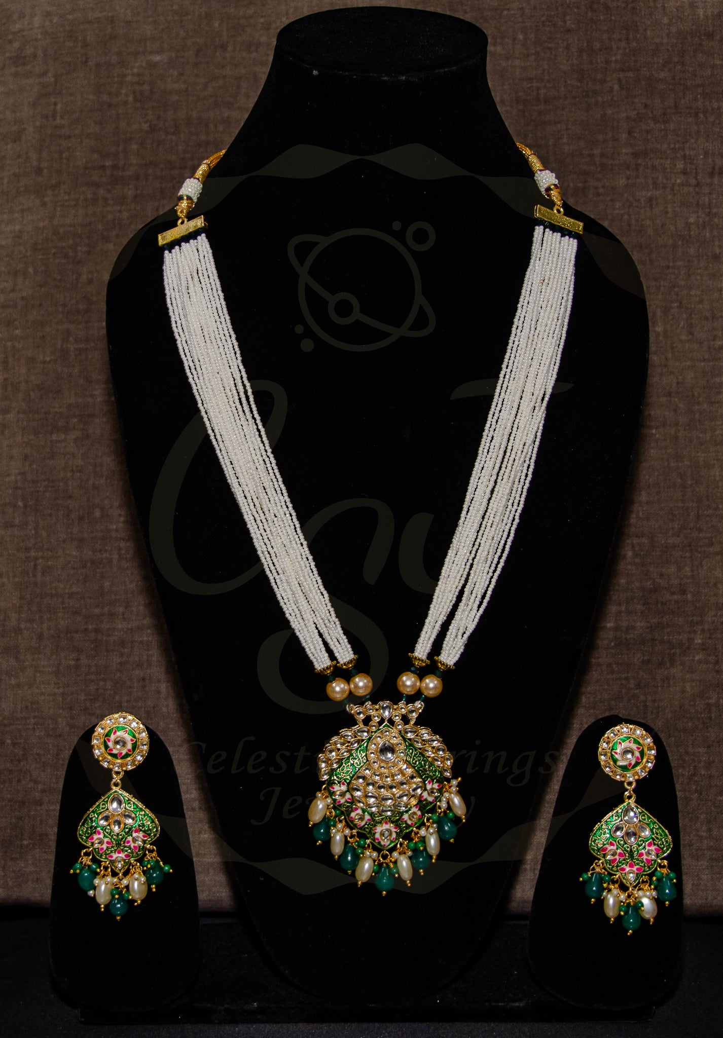 Meena Kundan Pearl Mala Necklace Set