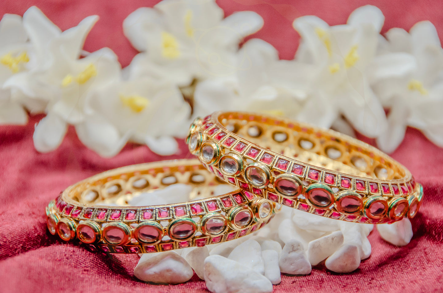 Crimson Glamour: Ruby & Diamond Look Gold-Tone Kada Pair