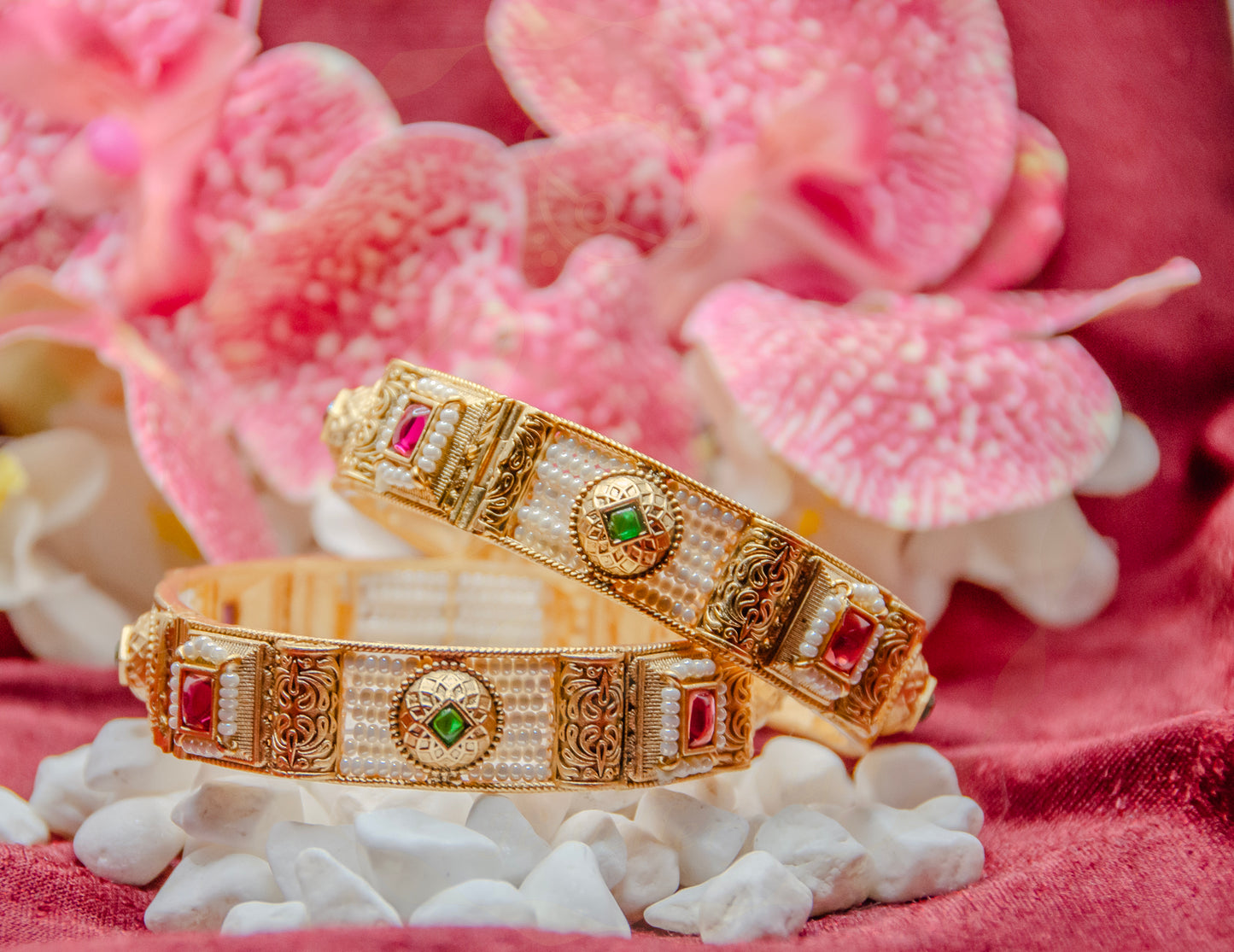 Royal Elegance Traditional Kada Pair with Precious Stones