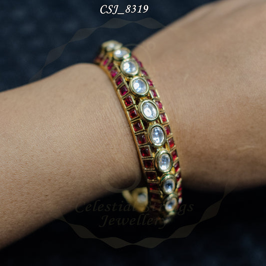 Crimson Glamour: Ruby & Diamond Look Gold-Tone Kada Pair