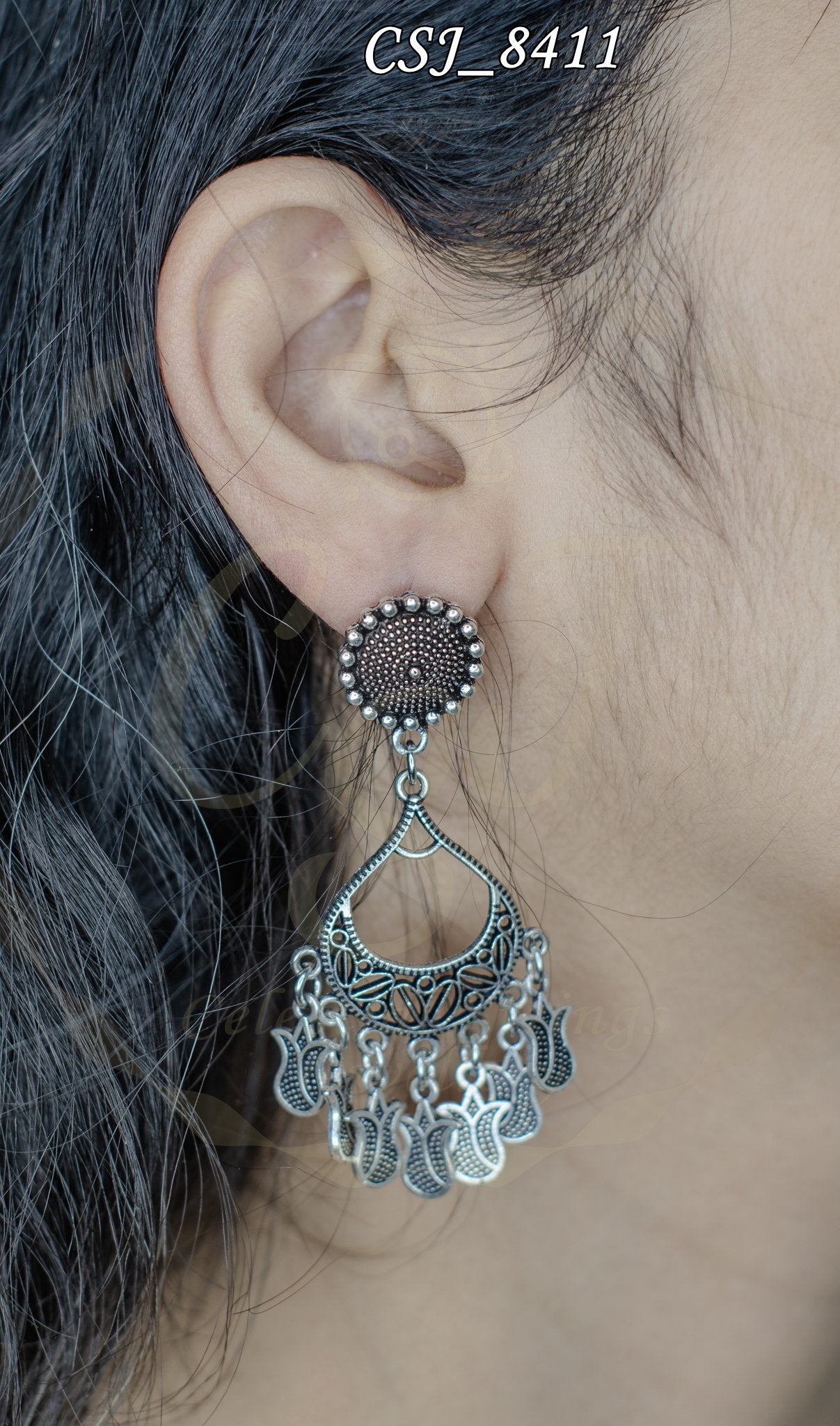 Bohemian Black and Silver Filigree Chandelier Earrings